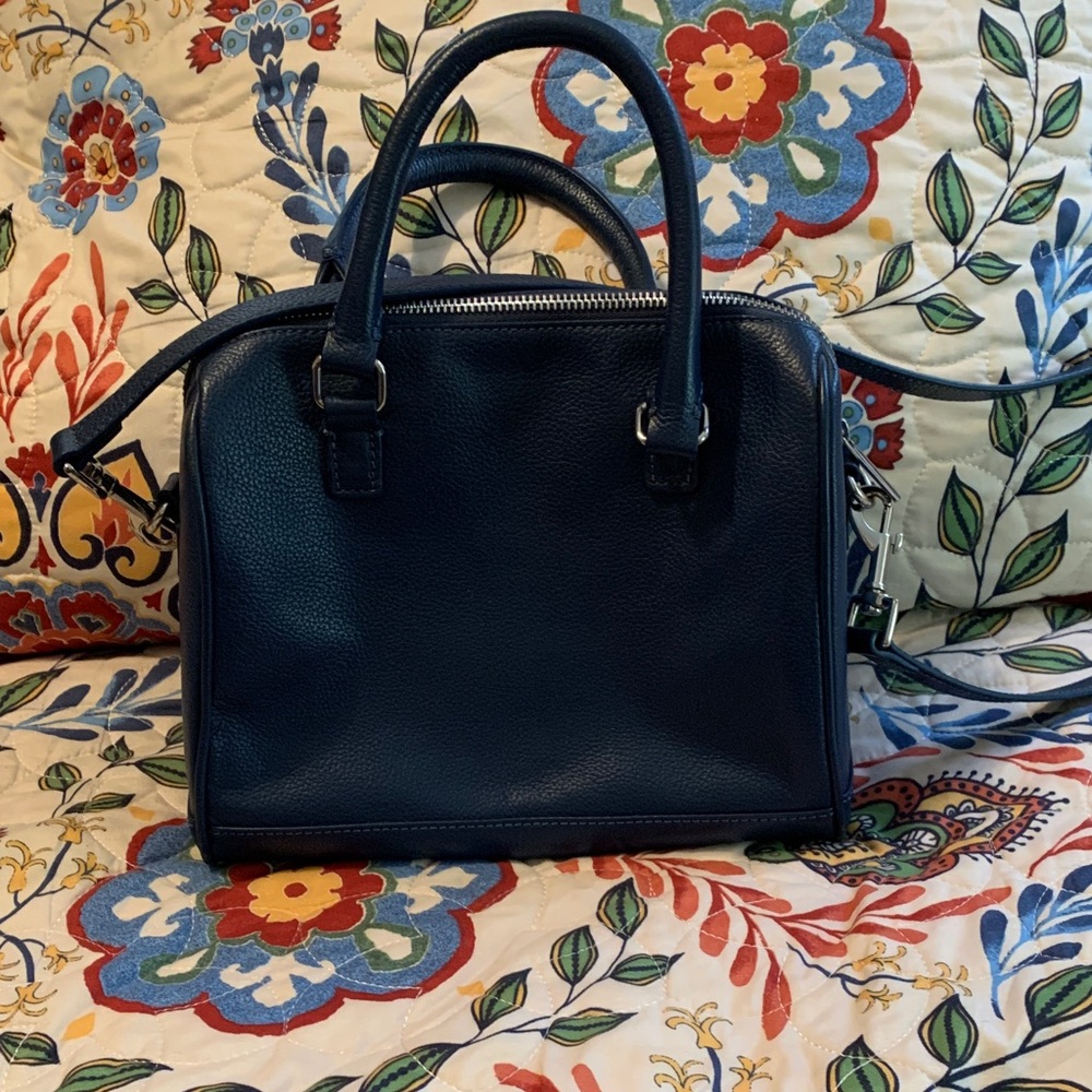 Barneys New York Navy Leather Satchel